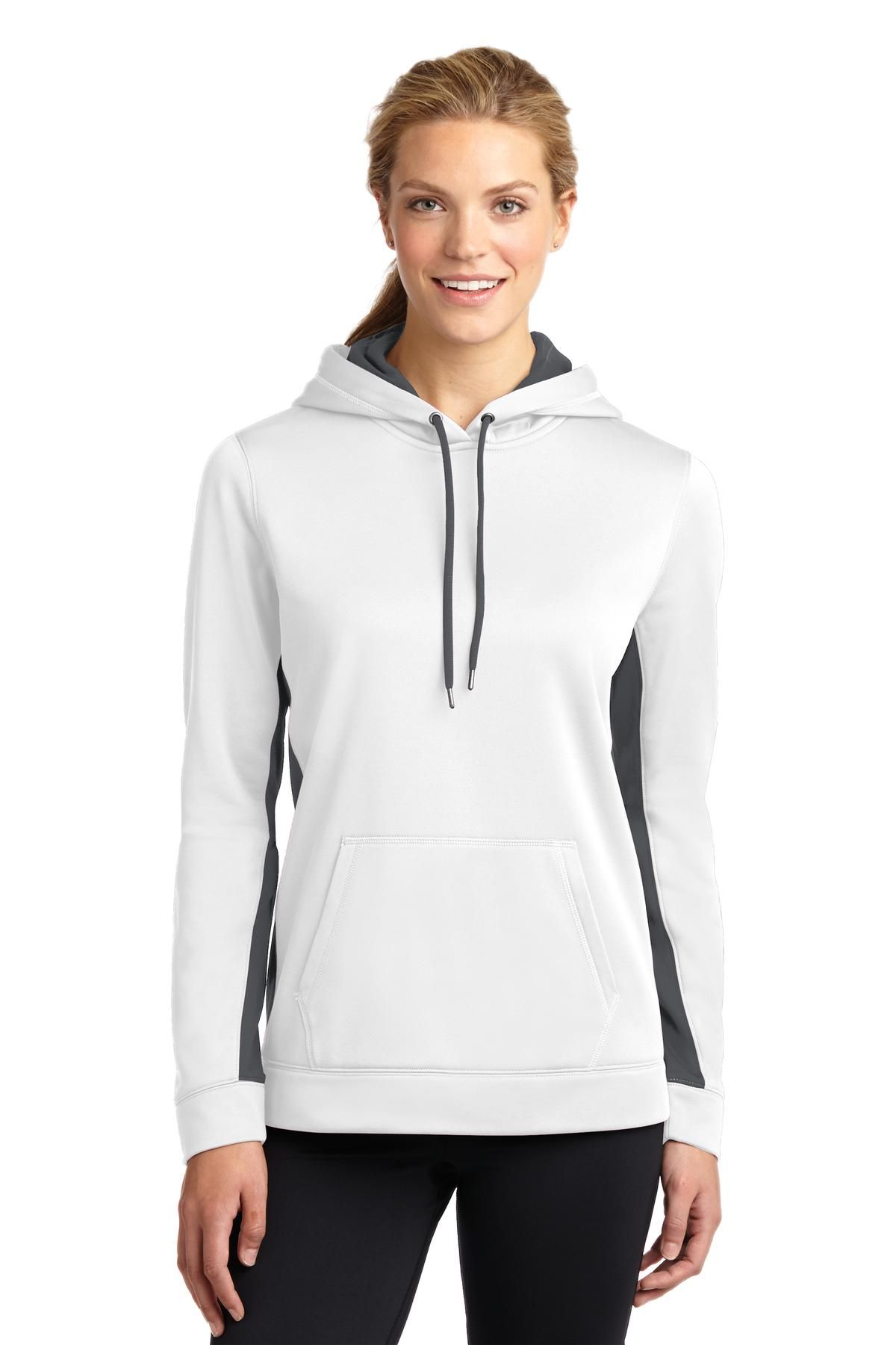  DISCONTINUED  Sport-Tek ®  Women's Sport-Wick ®  Fleece Colorblock Hooded Pullover