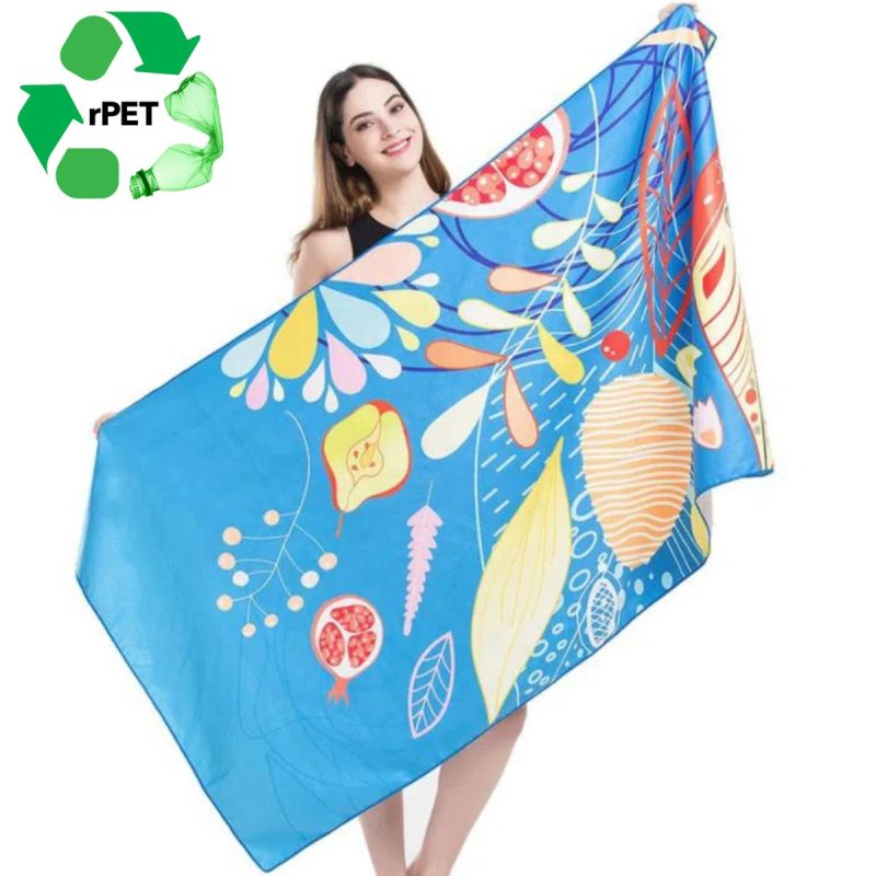 40"X 75" Eco-Friendly RPET Sublimated Microfiber Sand Proof Beach Towel