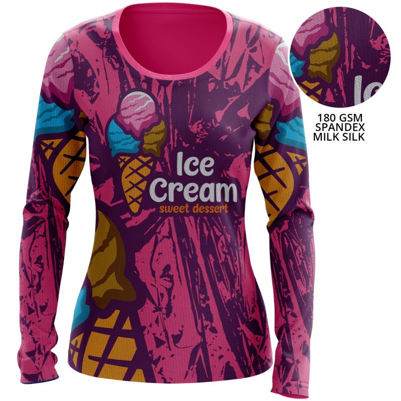 Women's 180 GSM Spandex Milk Silk Sublimation Performance Long Sleeve T-Shirt
