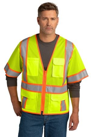CornerStone  ®  ANSI 107 Class 3 Surveyor Mesh Zippered Two-Tone Short Sleeve Vest