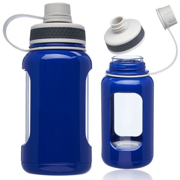 Glass Sports Water Bottle W/ Silicone Sleeve 22 Oz.