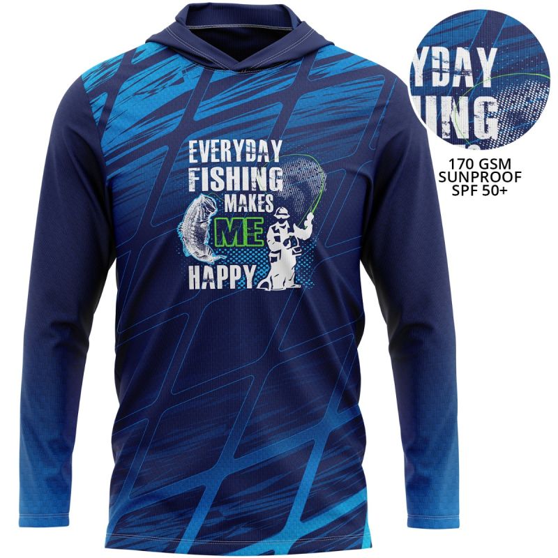 Unisex 170 GSM Sunproof SPF 50+ Fishing Long Sleeve T Shirt With Hoodie