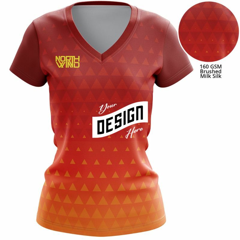 Women's 160 GSM Brushed Milk Silk Sublimation V-Neck Short Sleeve T-Shirt