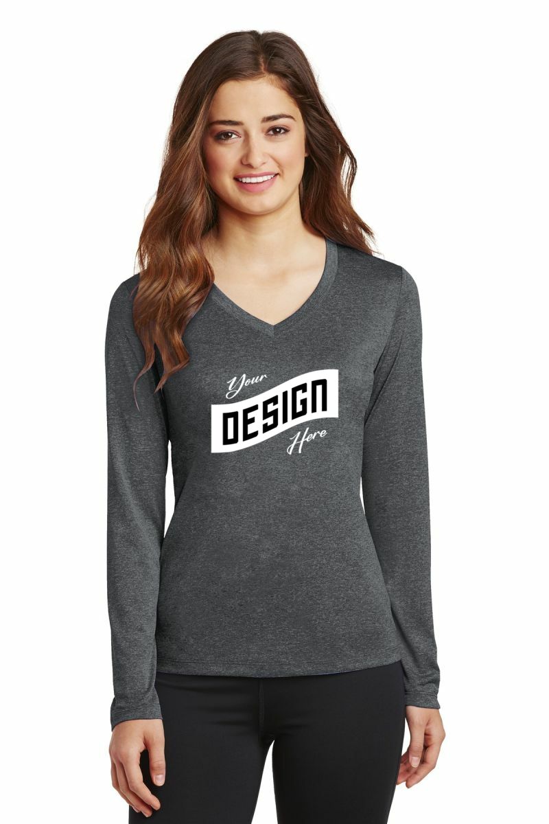 DISCONTINUED Sport-Tek ® Ladies Long Sleeve Heather Contender ™ V-Neck Tee