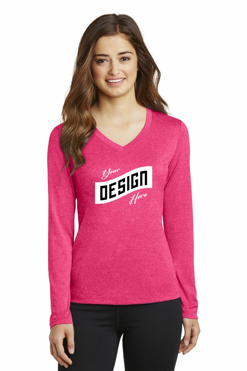 DISCONTINUED Sport-Tek ® Ladies Long Sleeve Heather Contender ™ V-Neck Tee