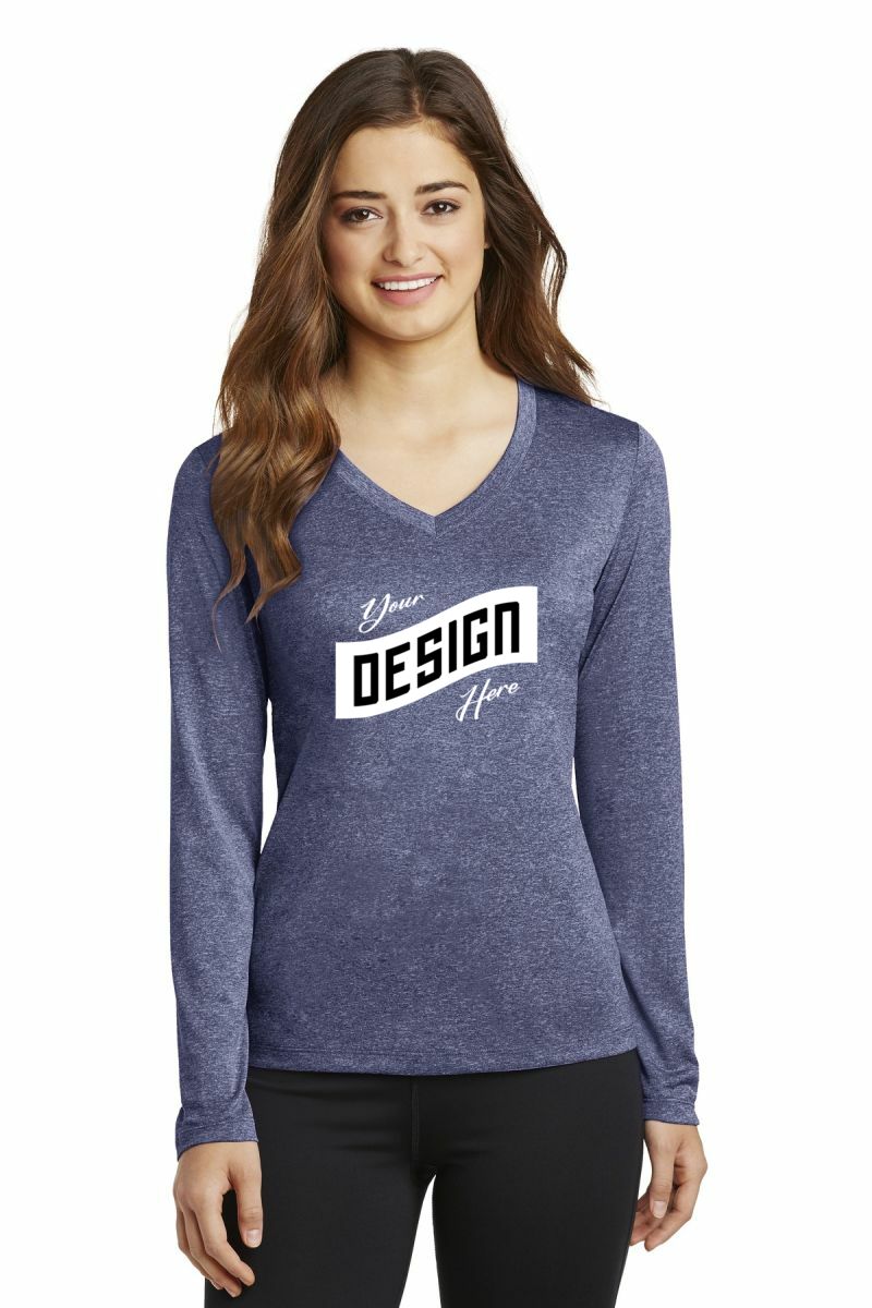 DISCONTINUED Sport-Tek ® Ladies Long Sleeve Heather Contender ™ V-Neck Tee