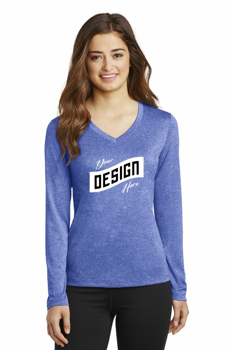 DISCONTINUED Sport-Tek ® Ladies Long Sleeve Heather Contender ™ V-Neck Tee