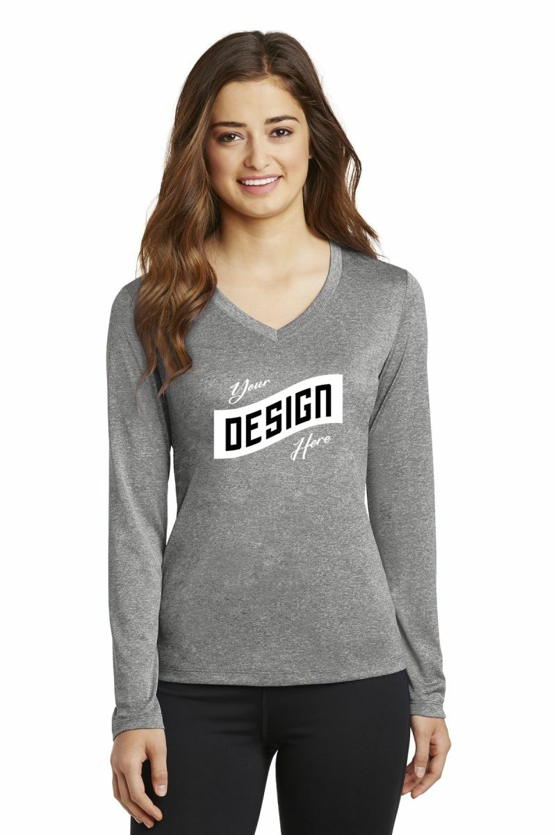 DISCONTINUED Sport-Tek ® Ladies Long Sleeve Heather Contender ™ V-Neck Tee