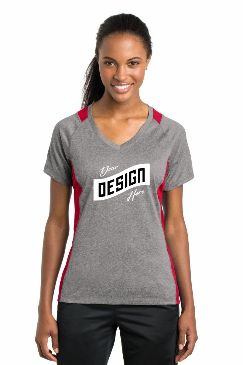 Sport-Tek ® Women's Heather Colorblock Contender V-Neck Tee