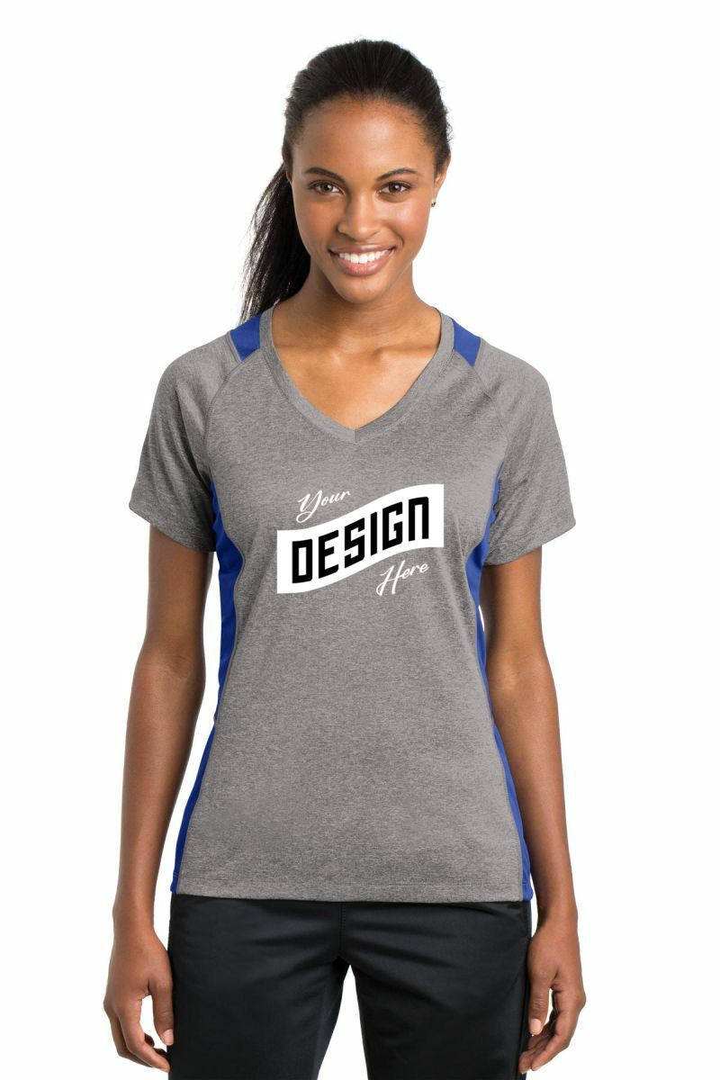 Sport-Tek ® Women's Heather Colorblock Contender V-Neck Tee
