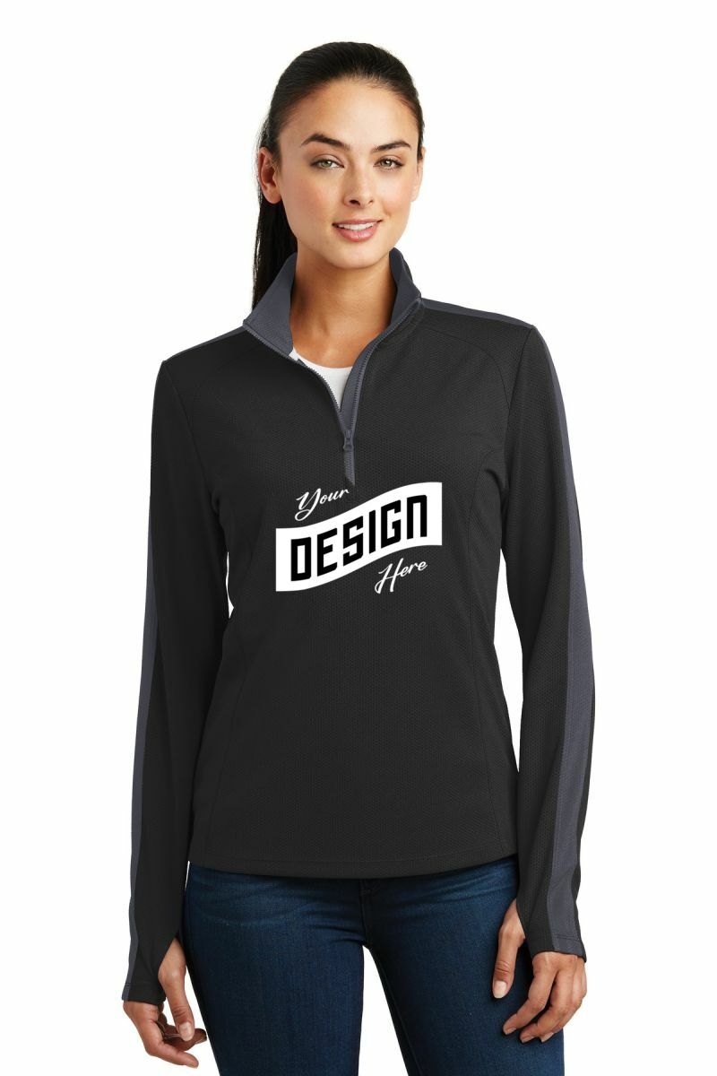  DISCONTINUED  Sport-Tek ®  Ladies Sport-Wick ®  Textured Colorblock 1/4-Zip Pullover