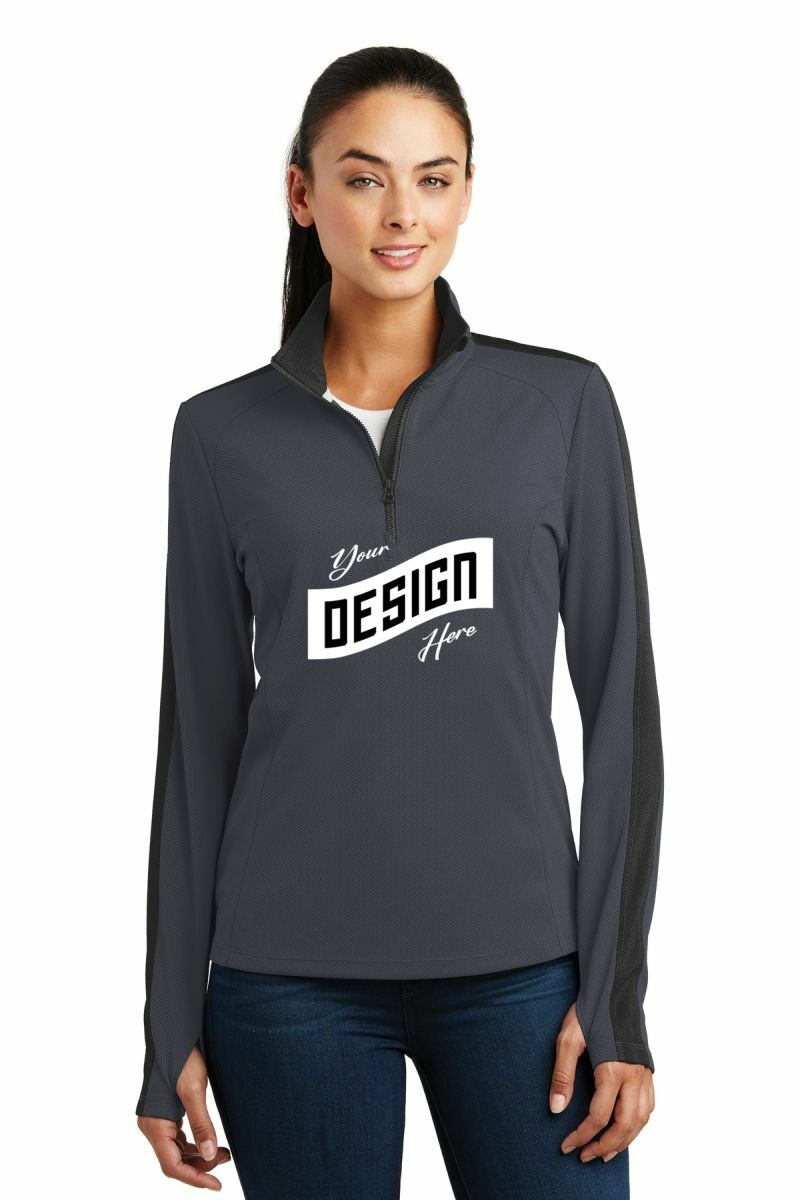  DISCONTINUED  Sport-Tek ®  Ladies Sport-Wick ®  Textured Colorblock 1/4-Zip Pullover