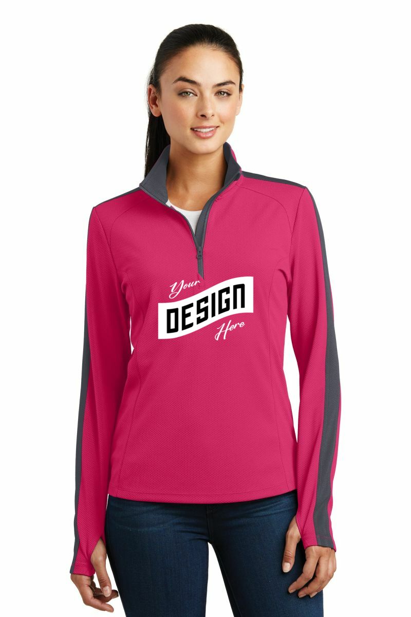  DISCONTINUED  Sport-Tek ®  Ladies Sport-Wick ®  Textured Colorblock 1/4-Zip Pullover