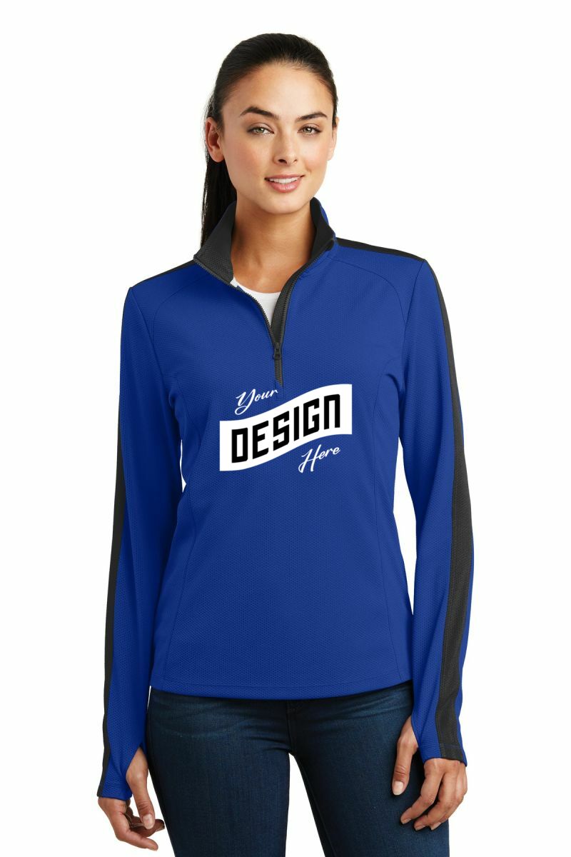  DISCONTINUED  Sport-Tek ®  Ladies Sport-Wick ®  Textured Colorblock 1/4-Zip Pullover