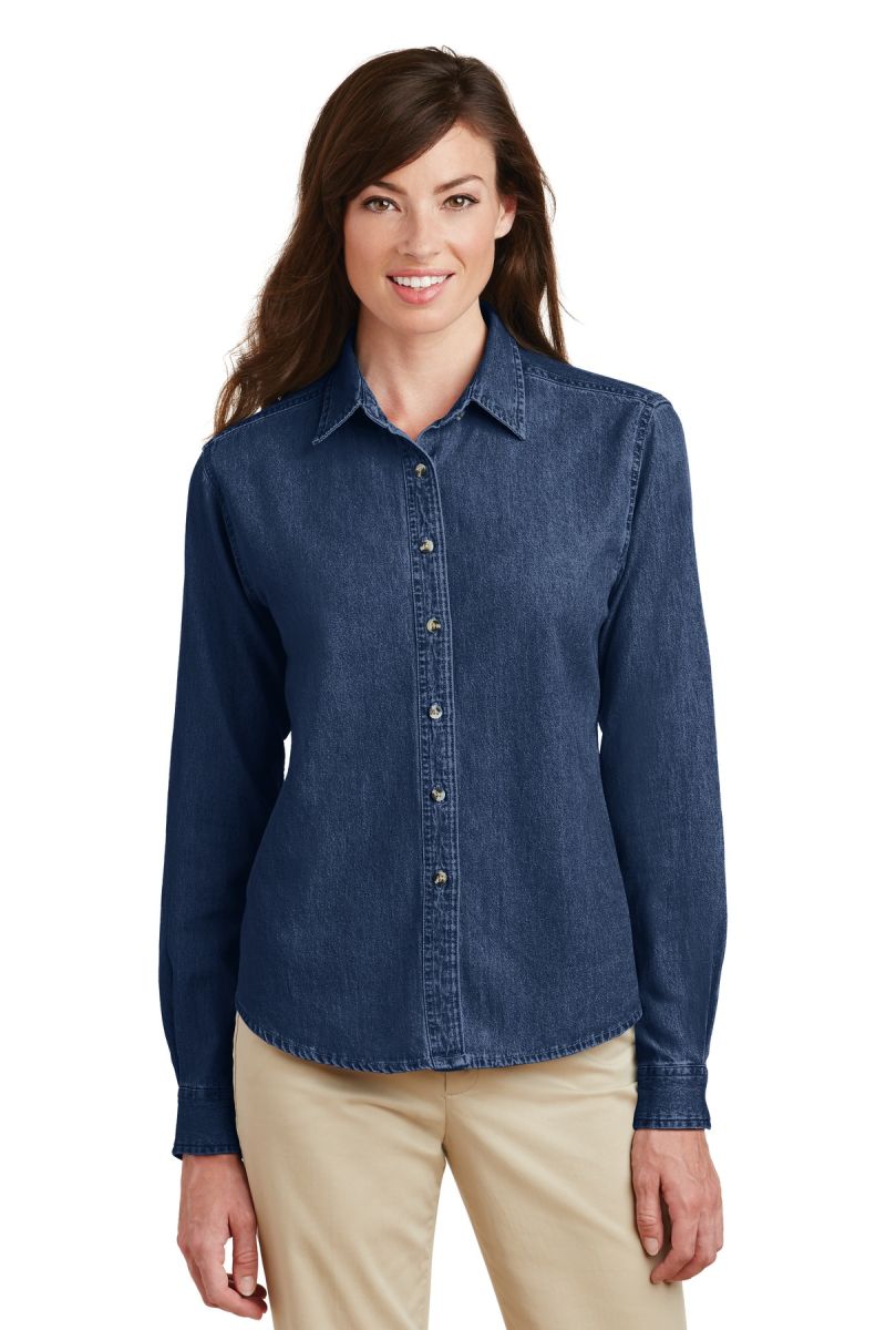 Port & Co   Women's Long Sleeve Value Denim Shirt