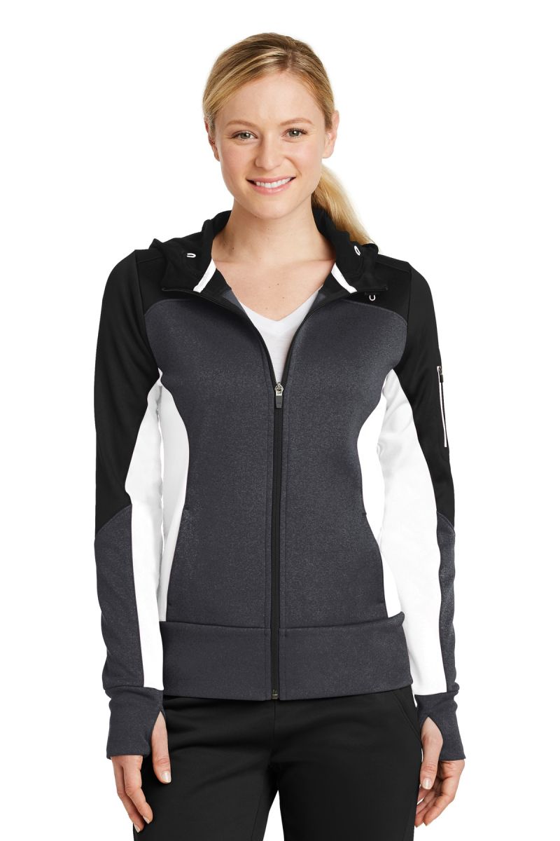  DISCONTINUED  Sport-Tek ®  Women's Tech Fleece Colorblock Full-Zip Hooded Jacket