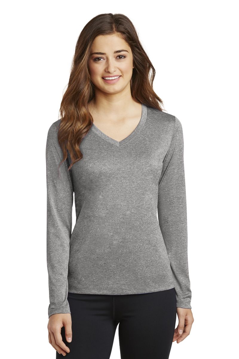  DISCONTINUED  Sport-Tek ®  Ladies Long Sleeve Heather Contender   V-Neck Tee