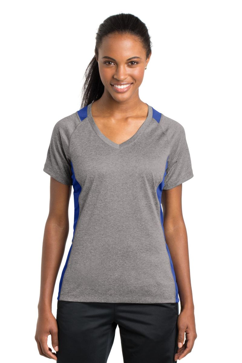  DISCONTINUED  Sport-Tek ®  Women's Heather Colorblock Contender ™  V-Neck Tee