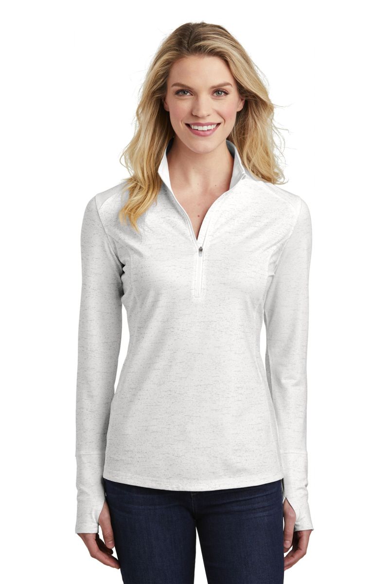  DISCONTINUED  Sport-Tek  ®  Women's Sport-Wick  ®  Stretch Reflective Heather 1/2-Zip Pullover