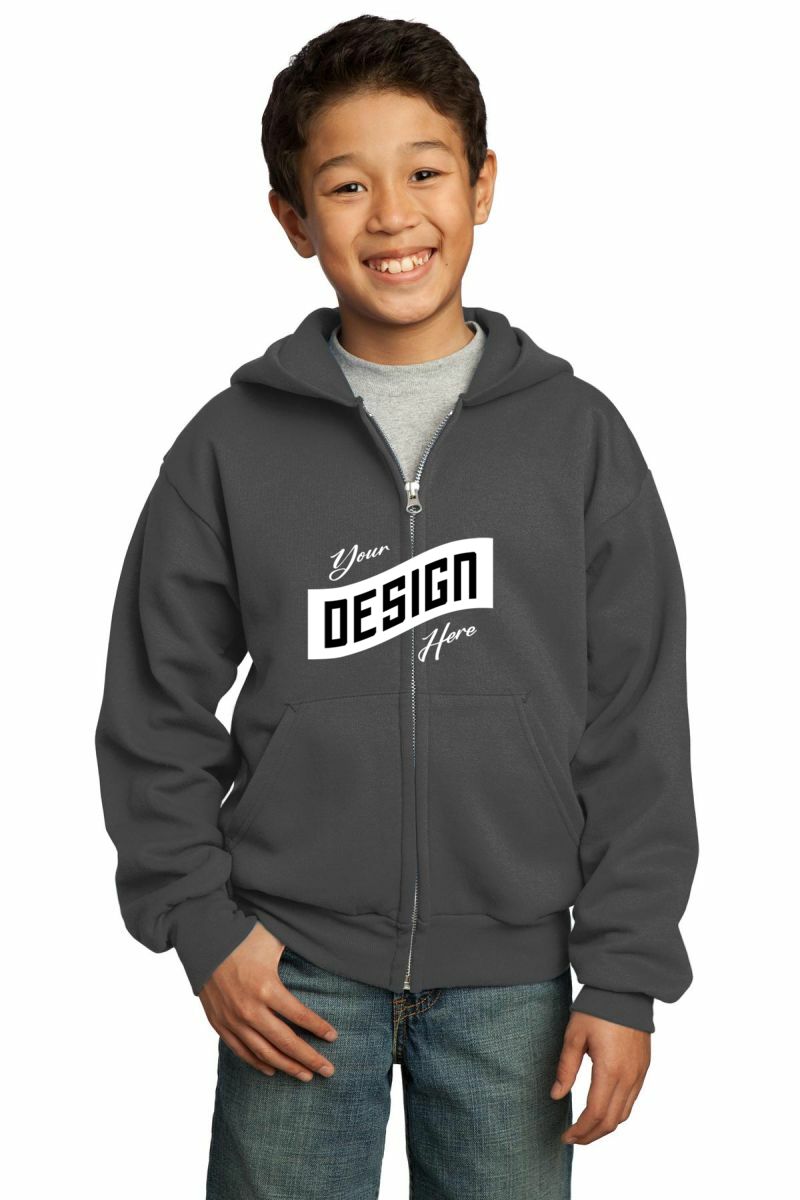 Port & Co Youth Core Fleece Full-Zip Hooded Sweatshirt