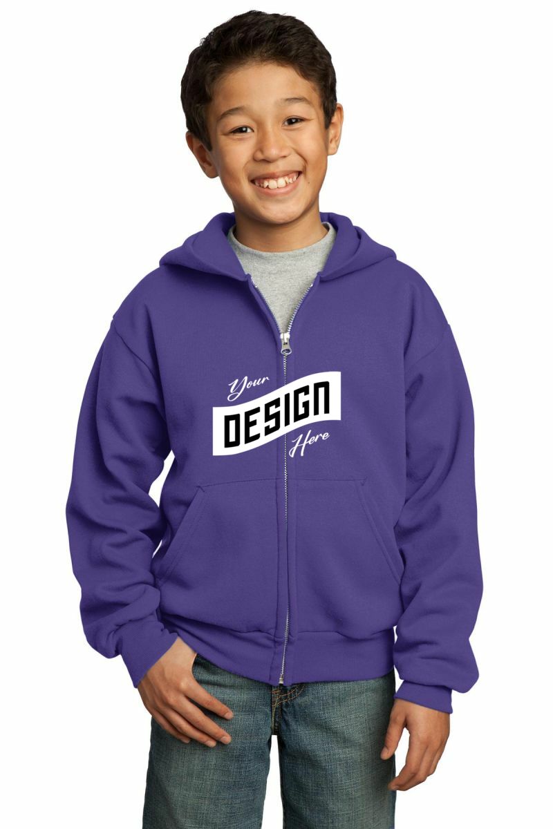 Port & Co Youth Core Fleece Full-Zip Hooded Sweatshirt