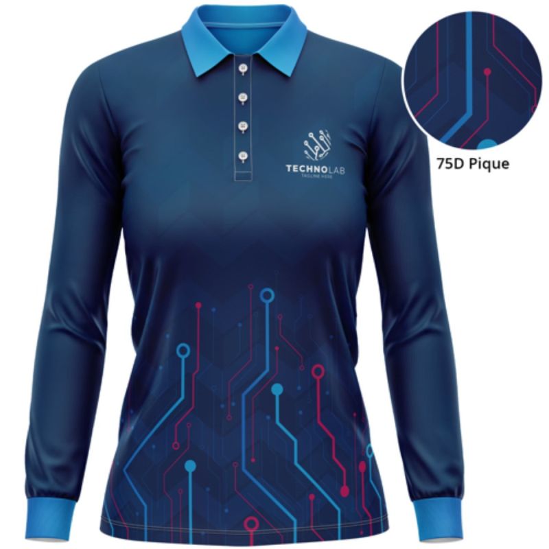 Women's 75D Pique Sublimation Long Sleeve Polo