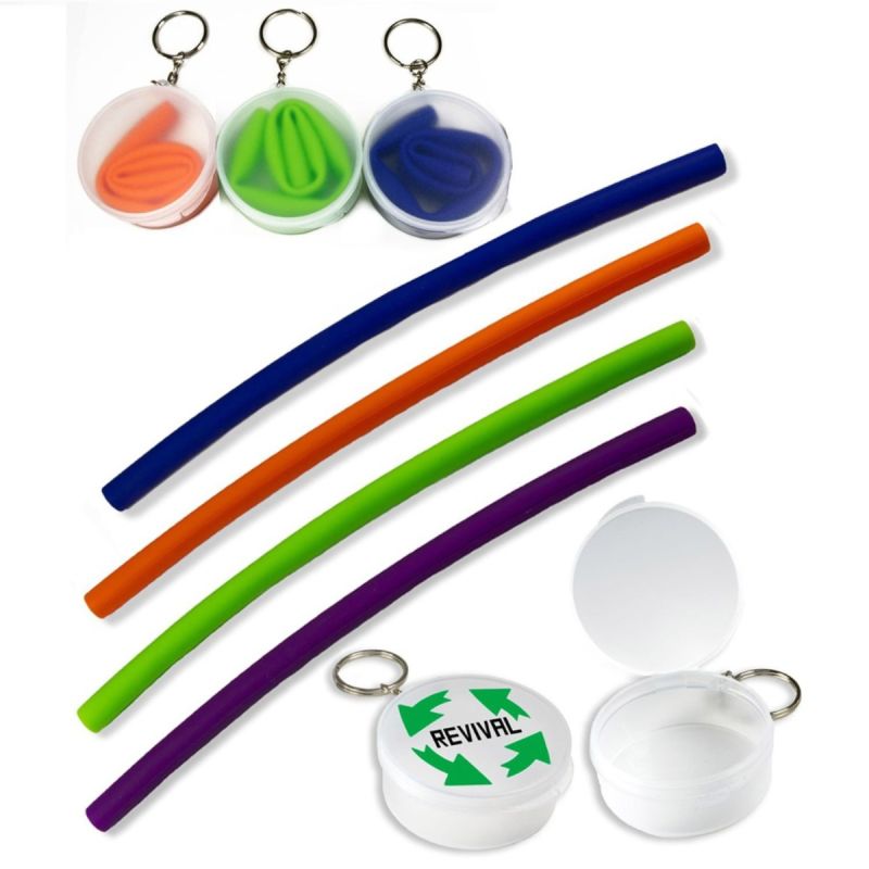 Reusable Soft Silicone Straw W/ Carrying Case & Keyring