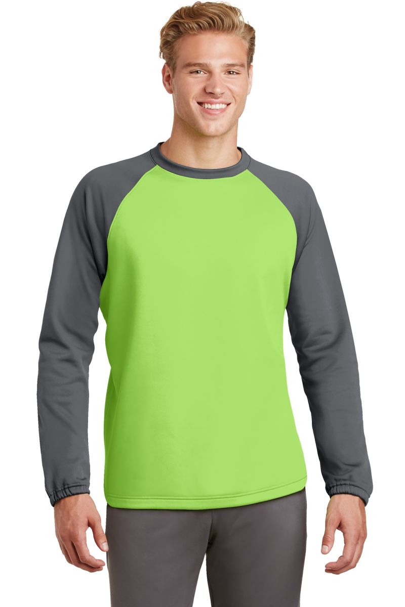  DISCONTINUED  Sport-Tek ®  Sport-Wick ®  Raglan Colorblock Fleece Crewneck