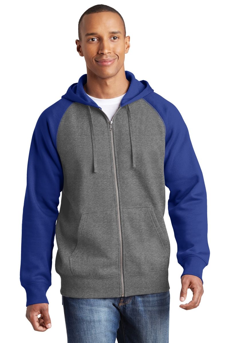  DISCONTINUED  Sport-Tek ®  Raglan Colorblock Full-Zip Hooded Fleece Jacket