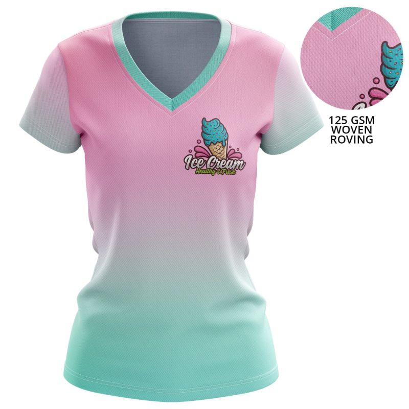 Women 125 GSM Woven Roving Performance Sublimation N-Neck Short Sleeve T-Shirt