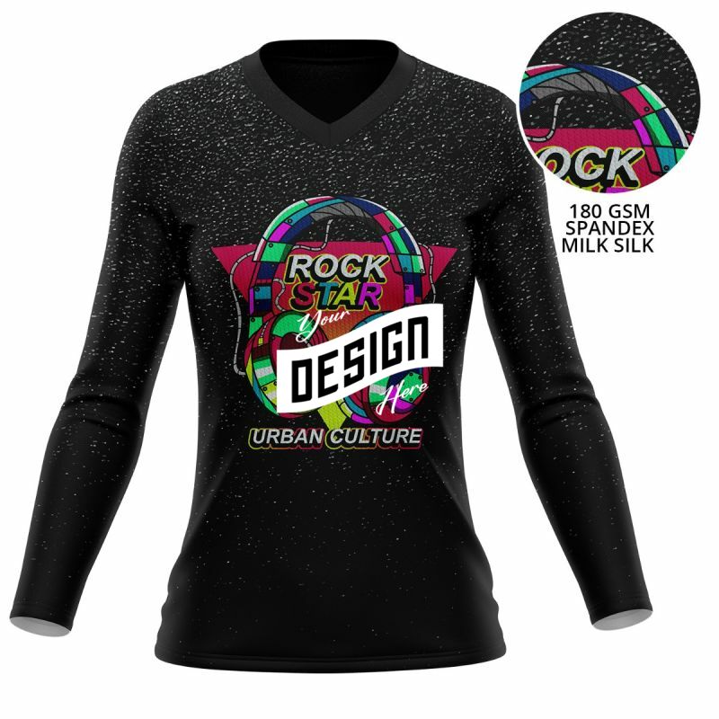 Women's 180 GSM Spandex Milk Silk Sublimation Performance Long Sleeve V-Neck T-Shirt