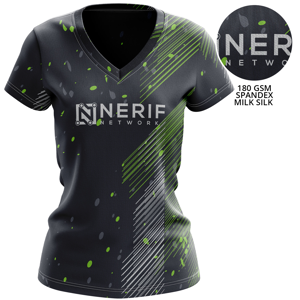 Women's 180 GSM Spandex Milk Silk Sublimation Performance V-Neck T-Shirt