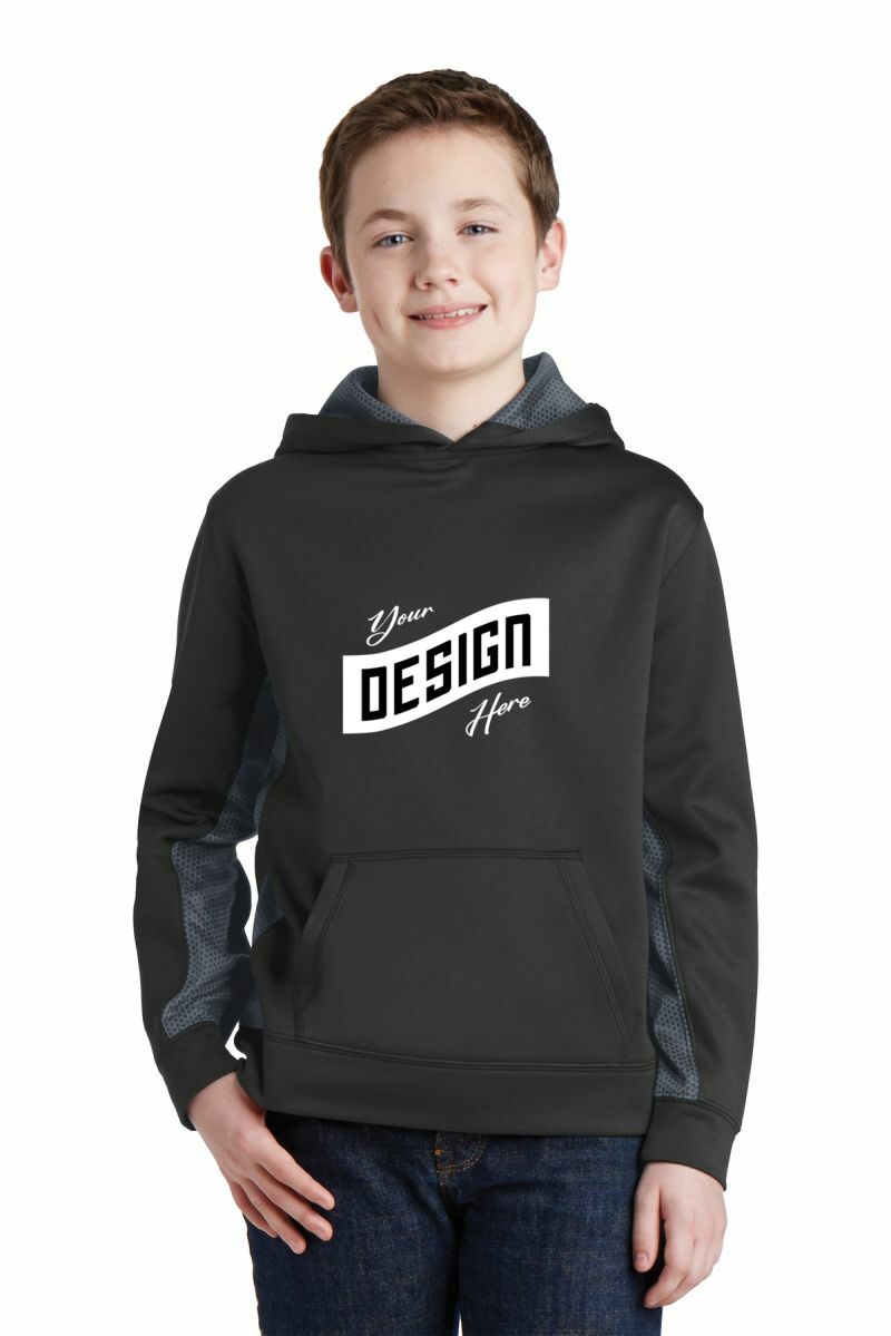 Sport-Tek ®  Youth Sport-Wick ®  CamoHex Fleece Colorblock Hooded Pullover