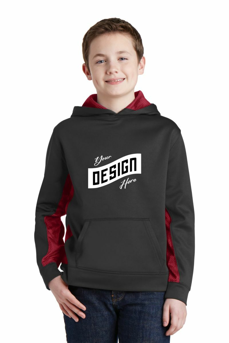 Sport-Tek ®  Youth Sport-Wick ®  CamoHex Fleece Colorblock Hooded Pullover