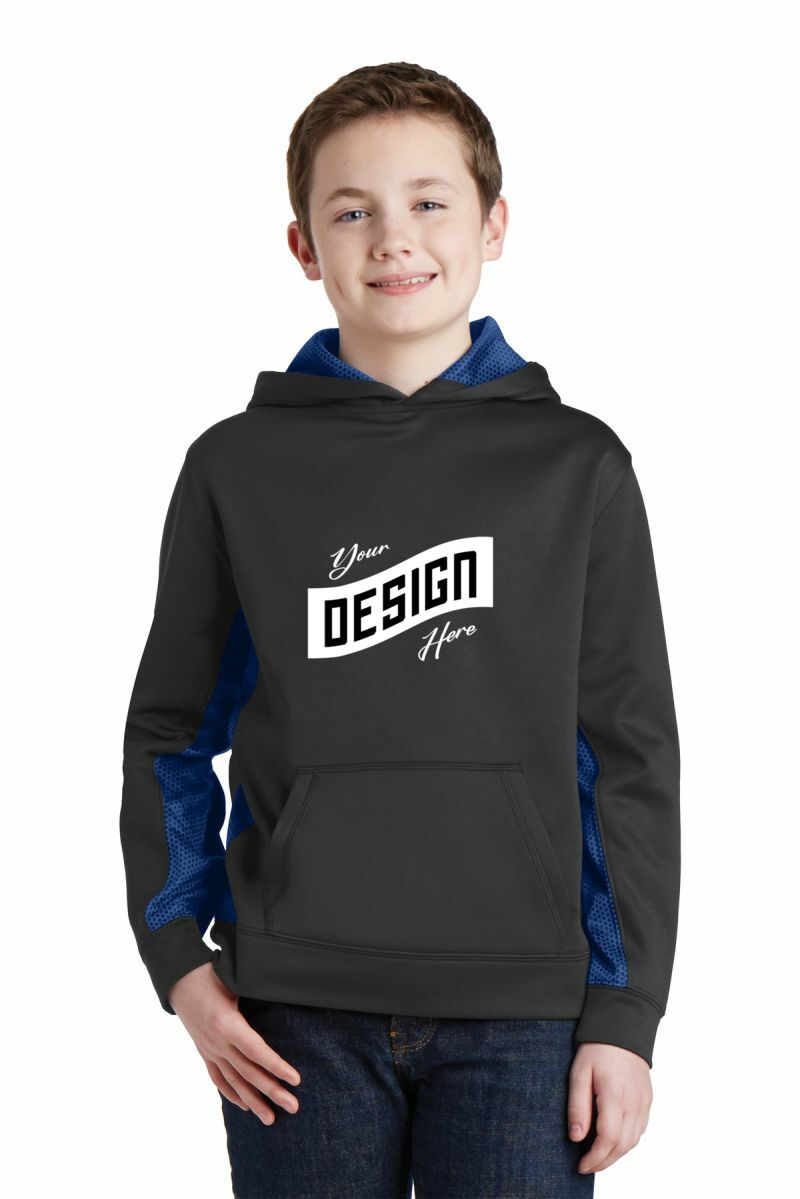Sport-Tek ®  Youth Sport-Wick ®  CamoHex Fleece Colorblock Hooded Pullover