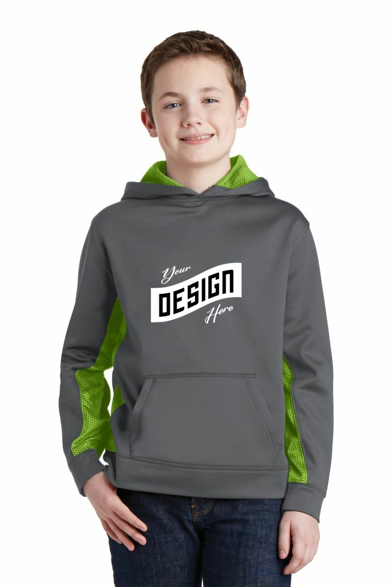 Sport-Tek ®  Youth Sport-Wick ®  CamoHex Fleece Colorblock Hooded Pullover