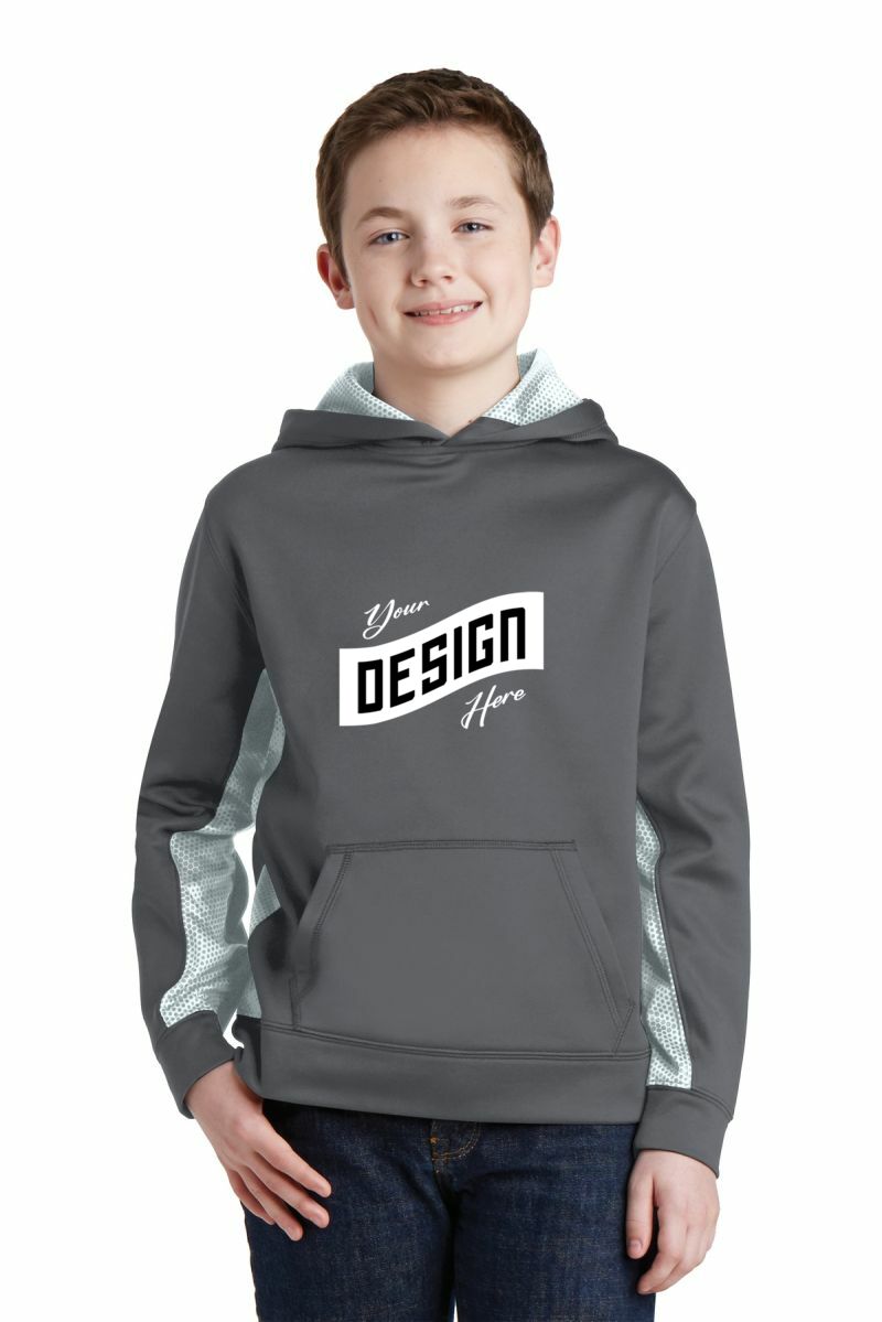 Sport-Tek ®  Youth Sport-Wick ®  CamoHex Fleece Colorblock Hooded Pullover