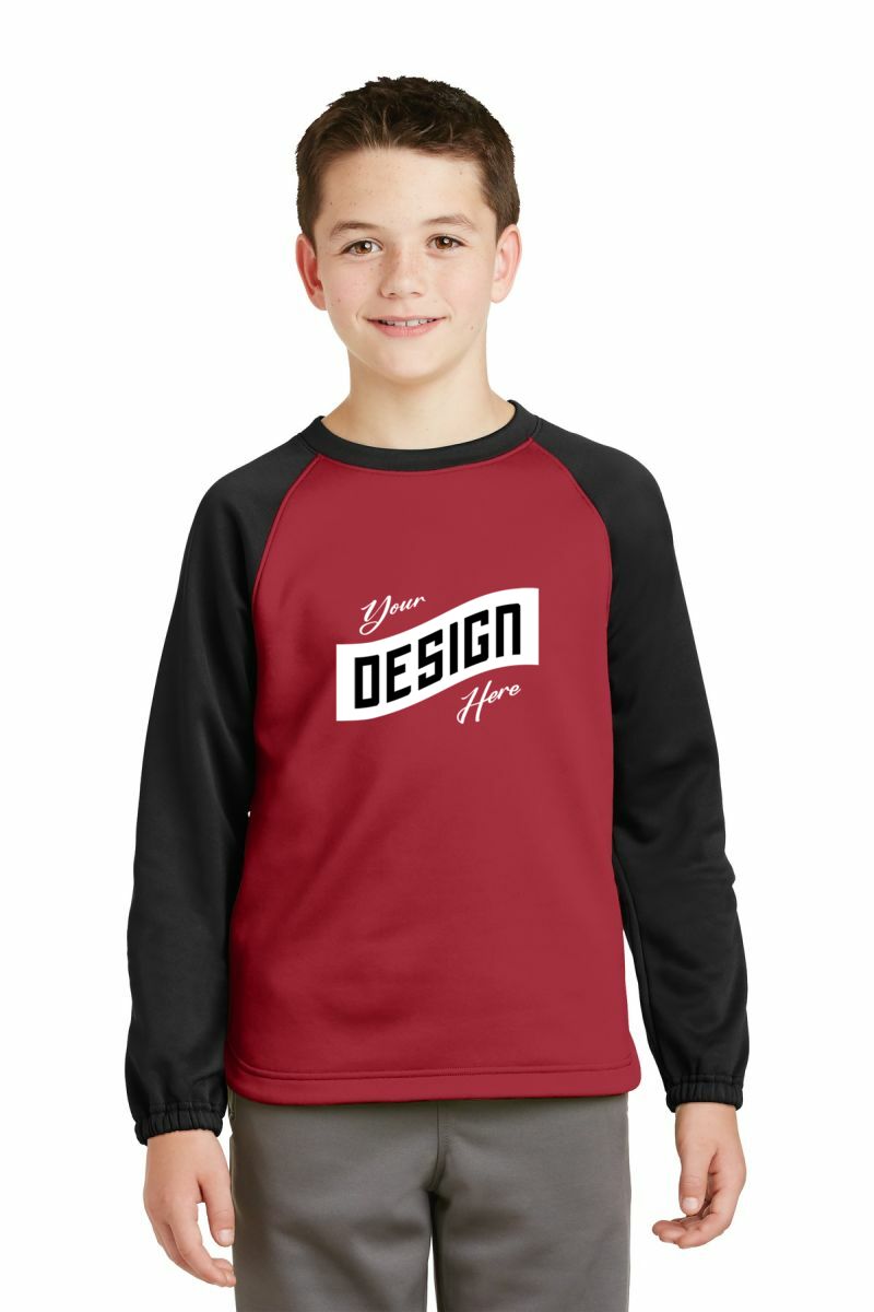  DISCONTINUED  Sport-Tek ®  Youth Sport-Wick ®  Raglan Colorblock Fleece Crewneck