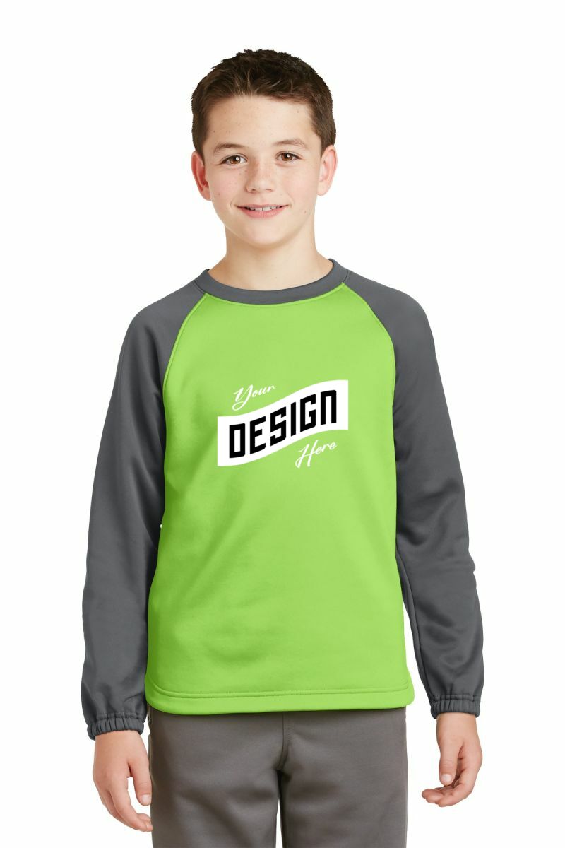  DISCONTINUED  Sport-Tek ®  Youth Sport-Wick ®  Raglan Colorblock Fleece Crewneck