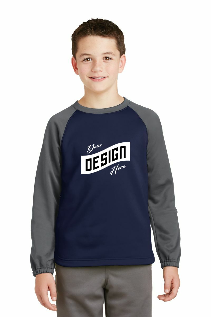  DISCONTINUED  Sport-Tek ®  Youth Sport-Wick ®  Raglan Colorblock Fleece Crewneck