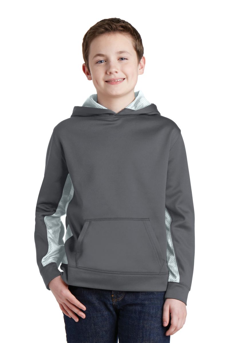 Sport-Tek ®  Youth Sport-Wick ®  CamoHex Fleece Colorblock Hooded Pullover
