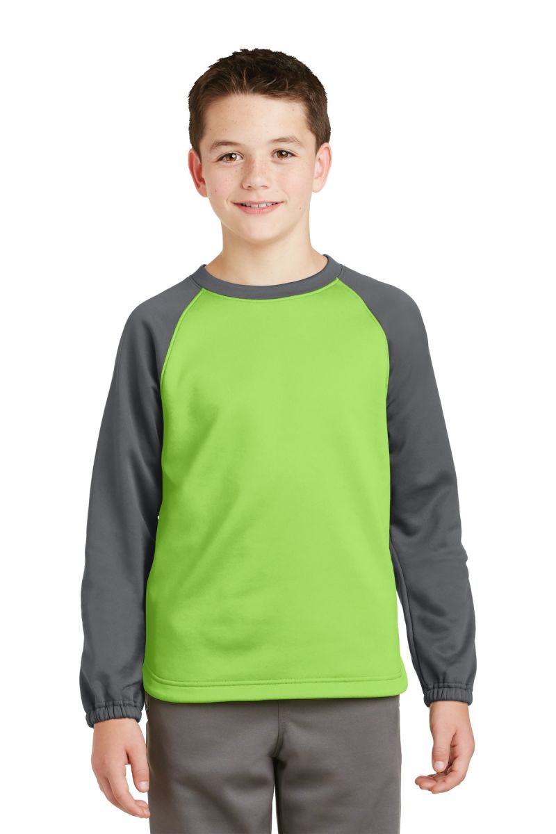  DISCONTINUED  Sport-Tek ®  Youth Sport-Wick ®  Raglan Colorblock Fleece Crewneck